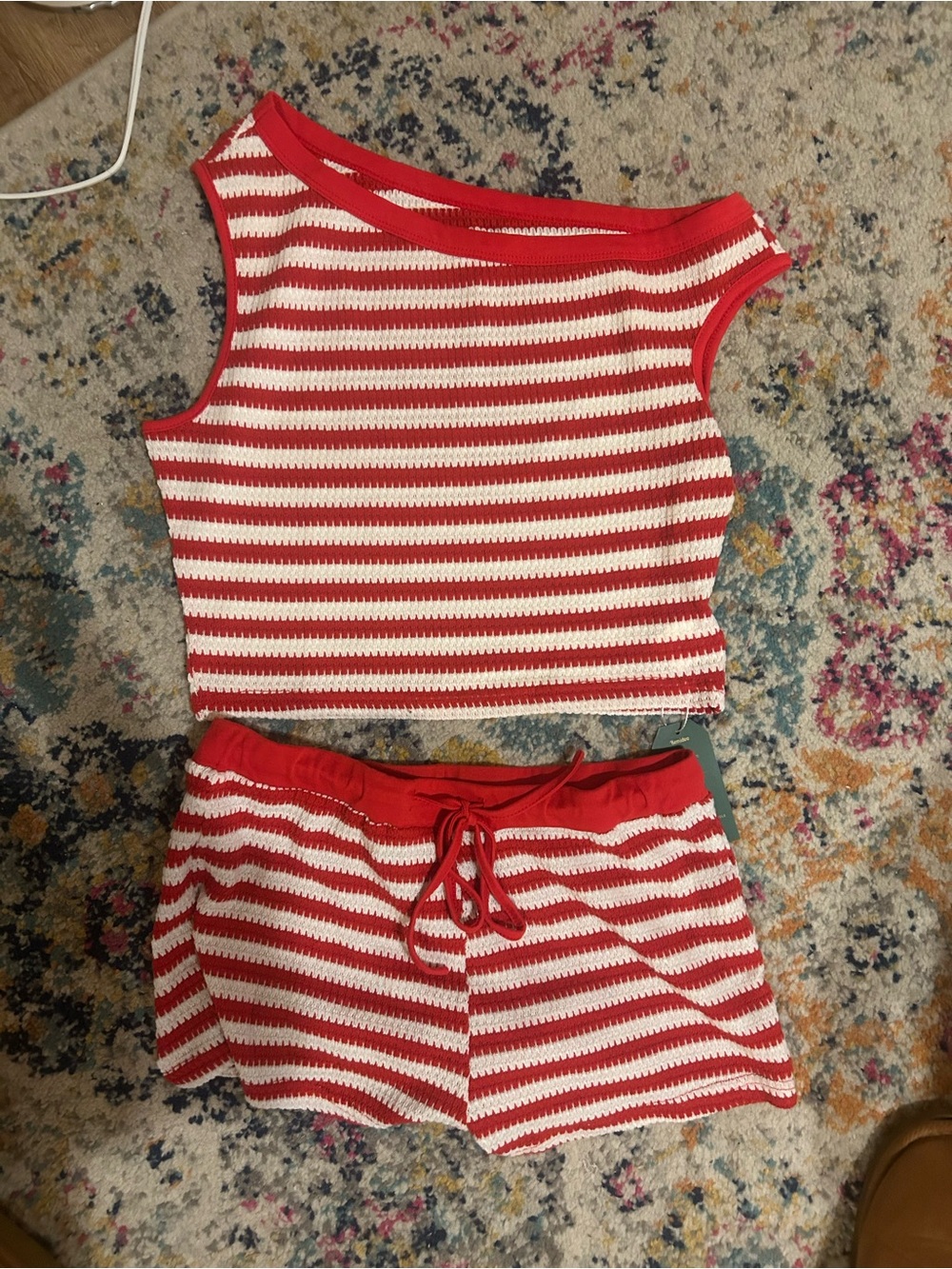 Red & White Striped Cropped Tank Top - Casual Knit